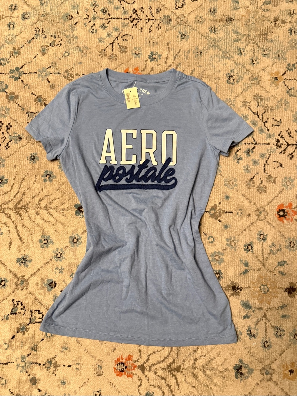 Aeropostale Women's Light Blue Logo Crew Neck Tee